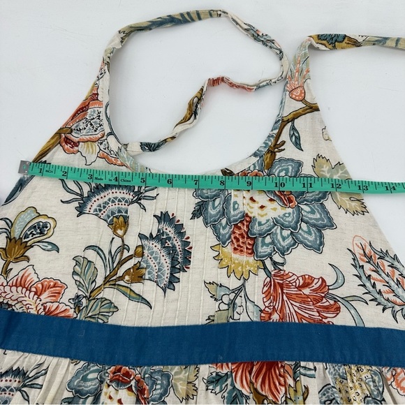 World Market Linen Cotton pleated floral paisley apron with ruffled pocket - Picture 6 of 11